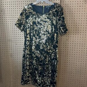 Inc black velvet gold sequins formal dress size L